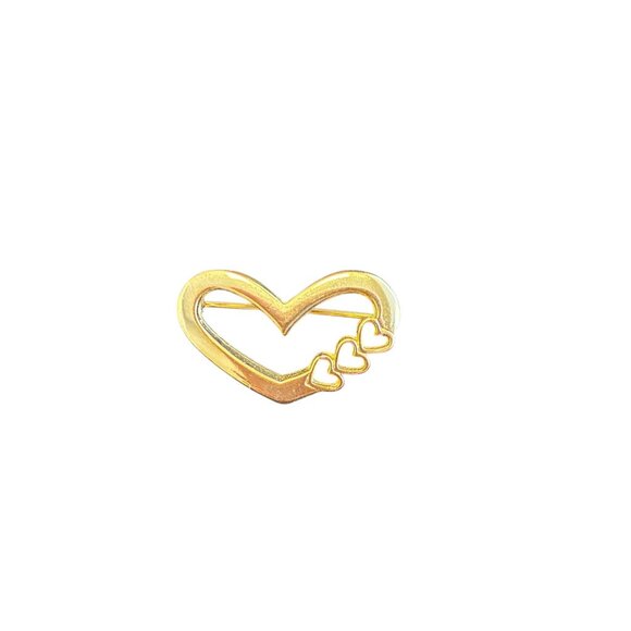 Jewelry - Gold-Tone Heart Brooch Pin With Triple Mini Heart Accents